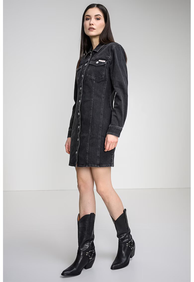 Calvin Klein Jeans Rochie-camasa din denim cu croiala dreapta - Negru stins
