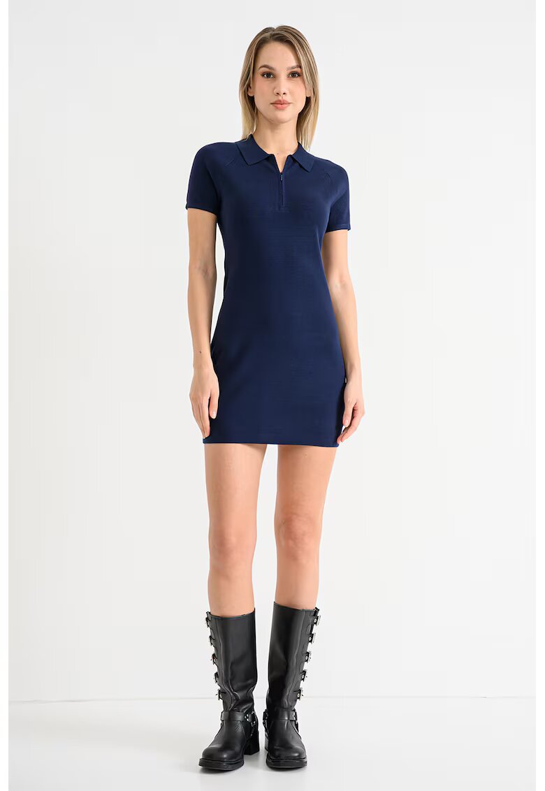 Calvin Klein Jeans Rochie mini cu guler polo si fenta cu fermoar - Bleumarin
