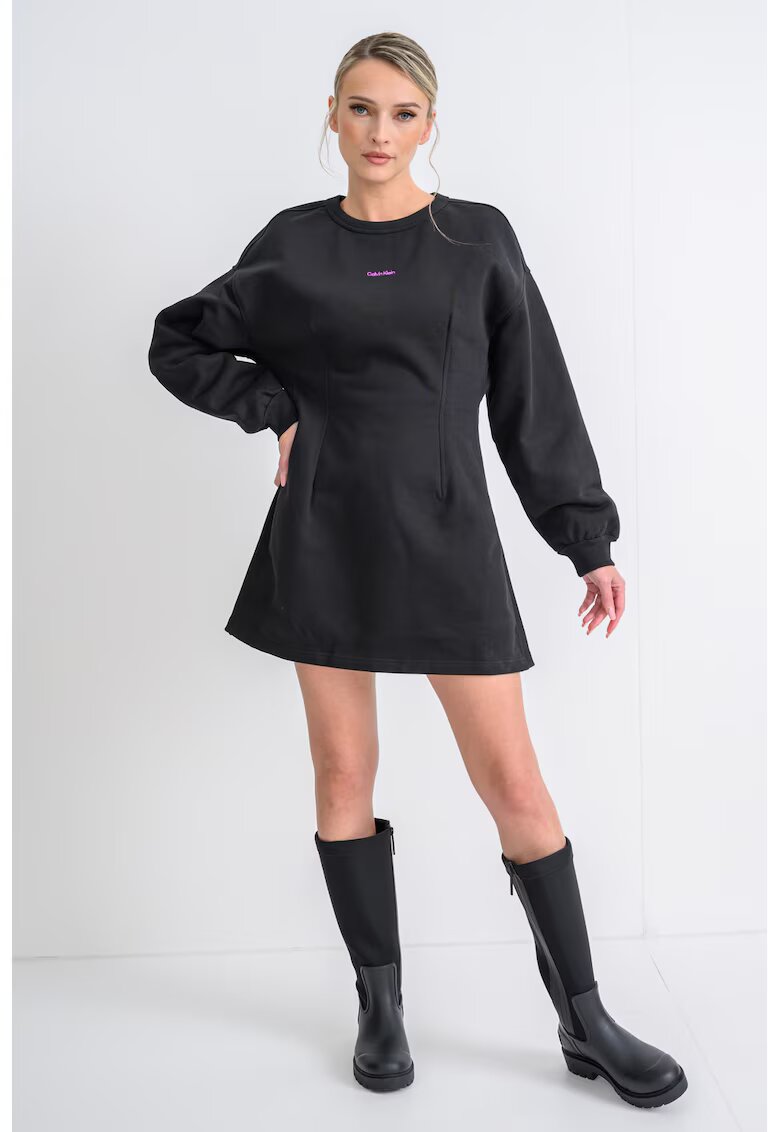 Calvin Klein Jeans Rochie mini din bumbac cu maneci bufante - Negru