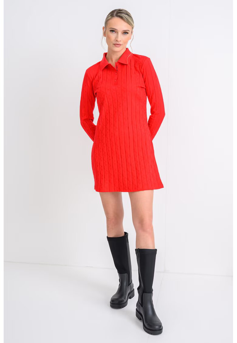 Calvin Klein Jeans Rochie polo striata cu model monograma discreta - Rosu