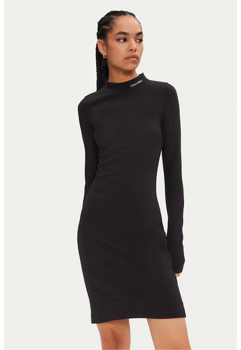 Calvin Klein Jeans Rochie uni cu maneca lunga Milano - Negru
