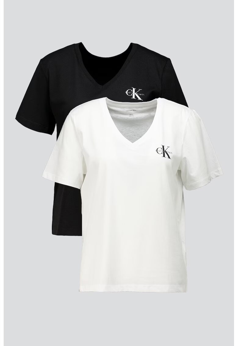 Calvin Klein Jeans Set de tricouri cu decolteu in V si logo - 2 piese - Negru/Alb optic