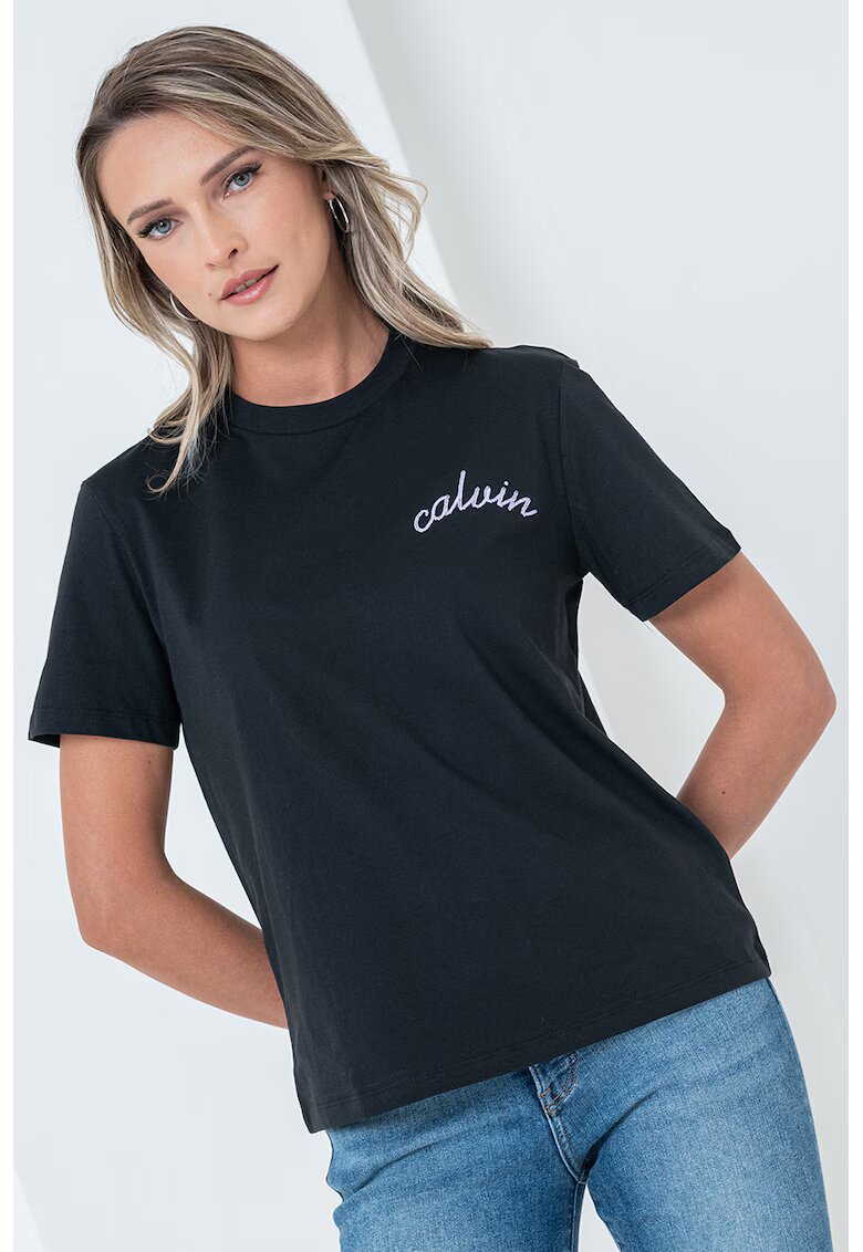 Calvin Klein Jeans Tricou cu decolteu la baza gatului - Negru/Lila