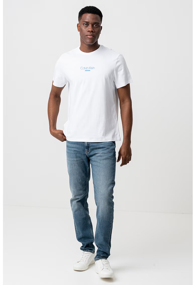 Calvin Klein Jeans Tricou de bumbac cu decolteu la baza gatului - Alb optic