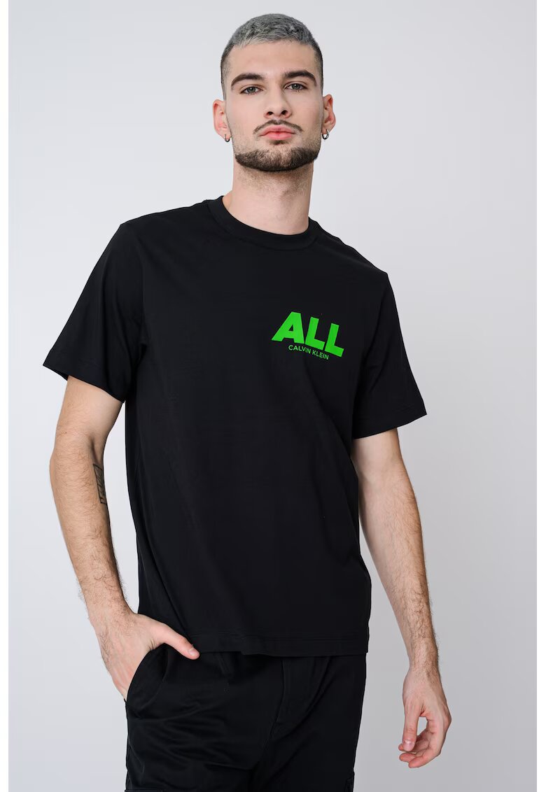 Calvin Klein Jeans Tricou de bumbac cu decolteu la baza gatului - Negru