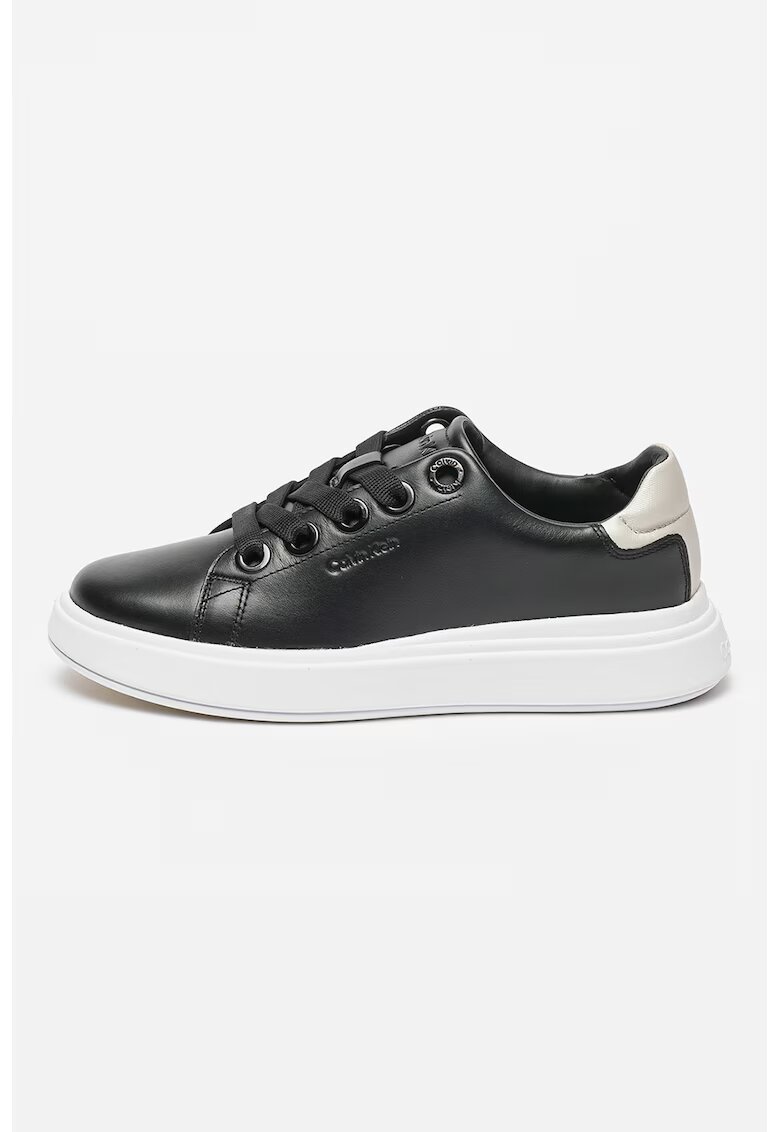 Calvin Klein Pantofi sport de piele cu sireturi - Negru/Argintiu