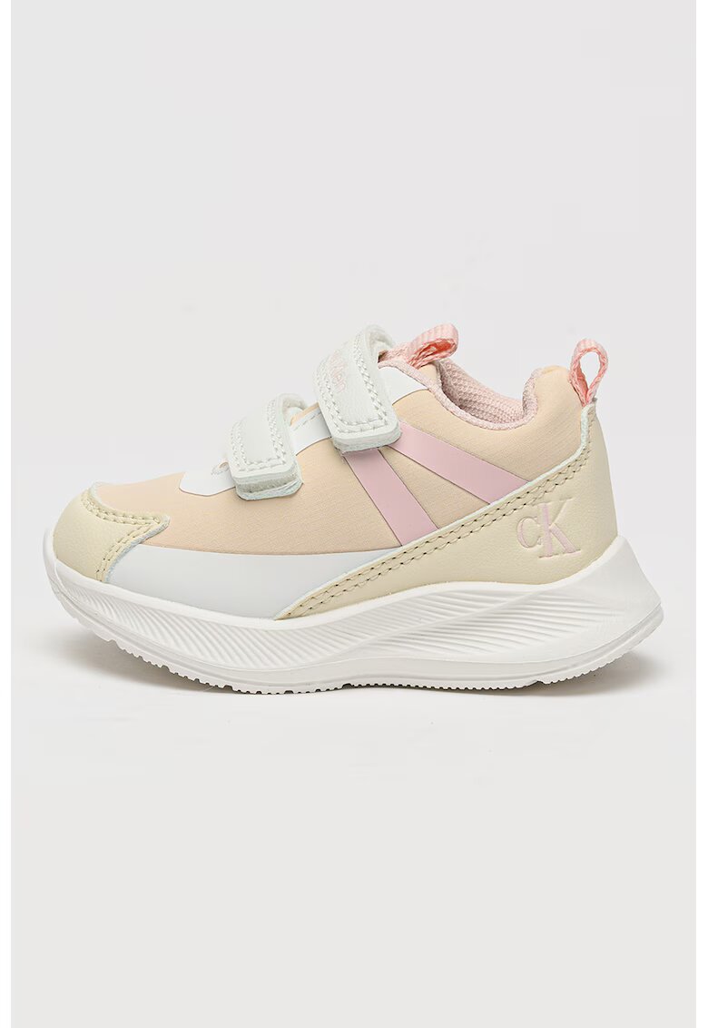 Calvin Klein Pantofi sport de piele ecologica si material textil cu velcro - Roz pastel/Bej deschis