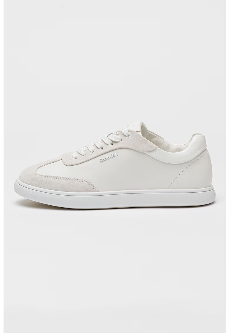 Calvin Klein Pantofi sport din piele si garnituri din piele intoarsa - Alb fildes/Alb optic