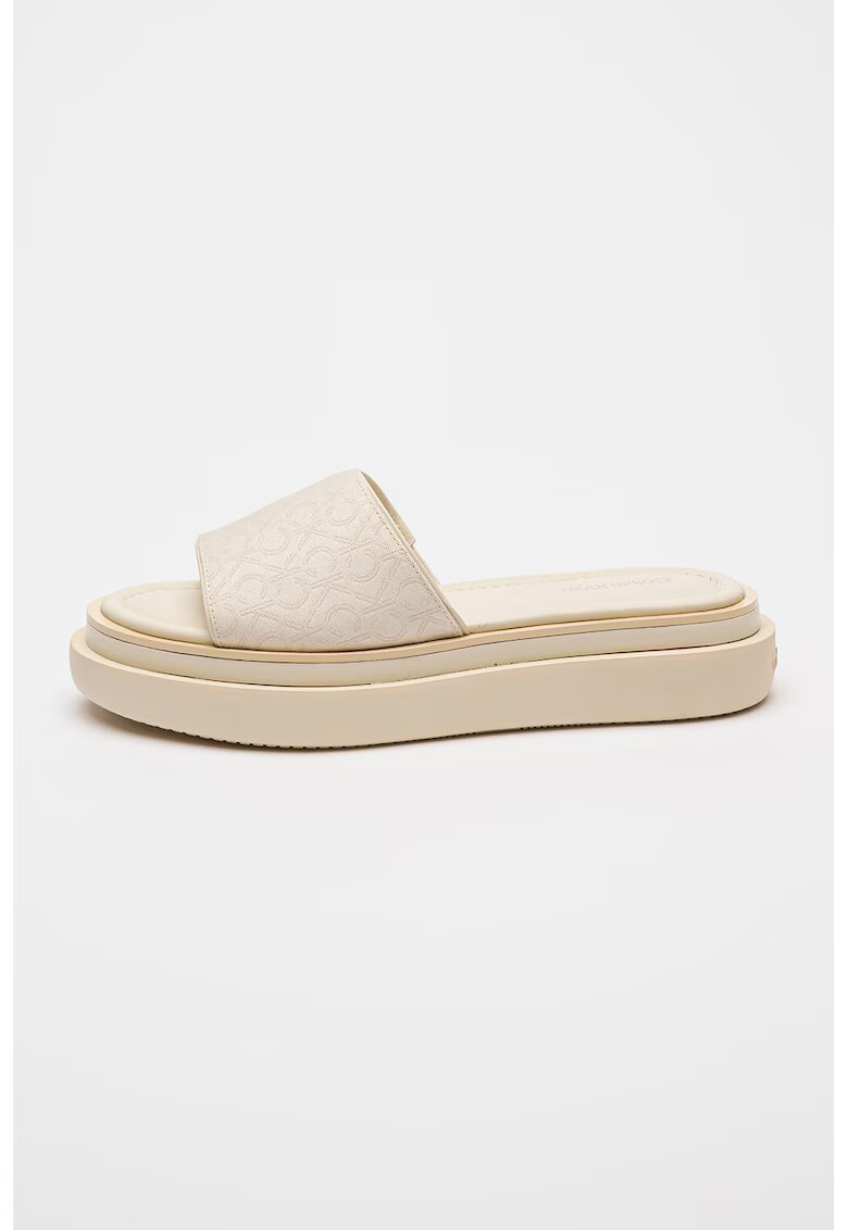 Calvin Klein Papuci cu talpa flatform si model monograma - Alb fildes