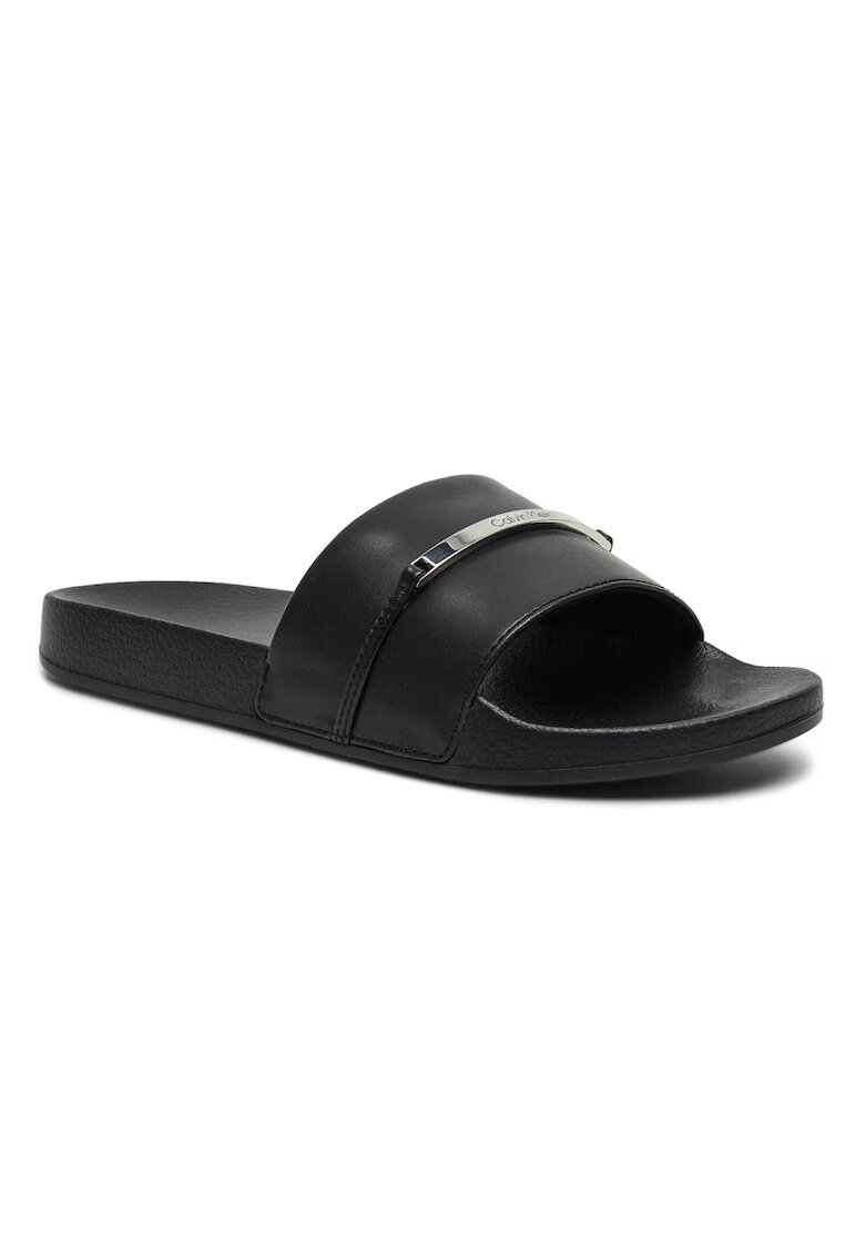 Calvin Klein Papuci din piele ecologica cu decoratiune metalica - Negru