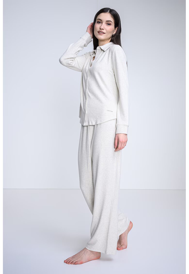 Calvin Klein Pijama cu pantaloni lungi si logo - Bej deschis