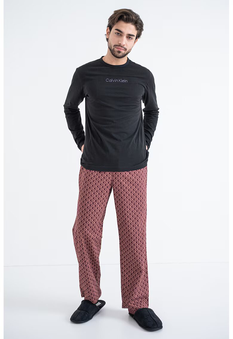 Calvin Klein Pijama lejera de bumbac cu logo brodat pe piept - Visiniu/Negru