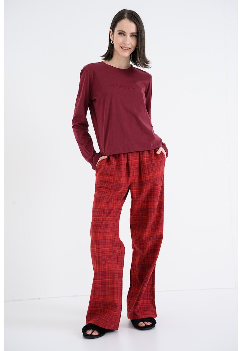 Calvin Klein Pijama lunga de bumbac - Visiniu