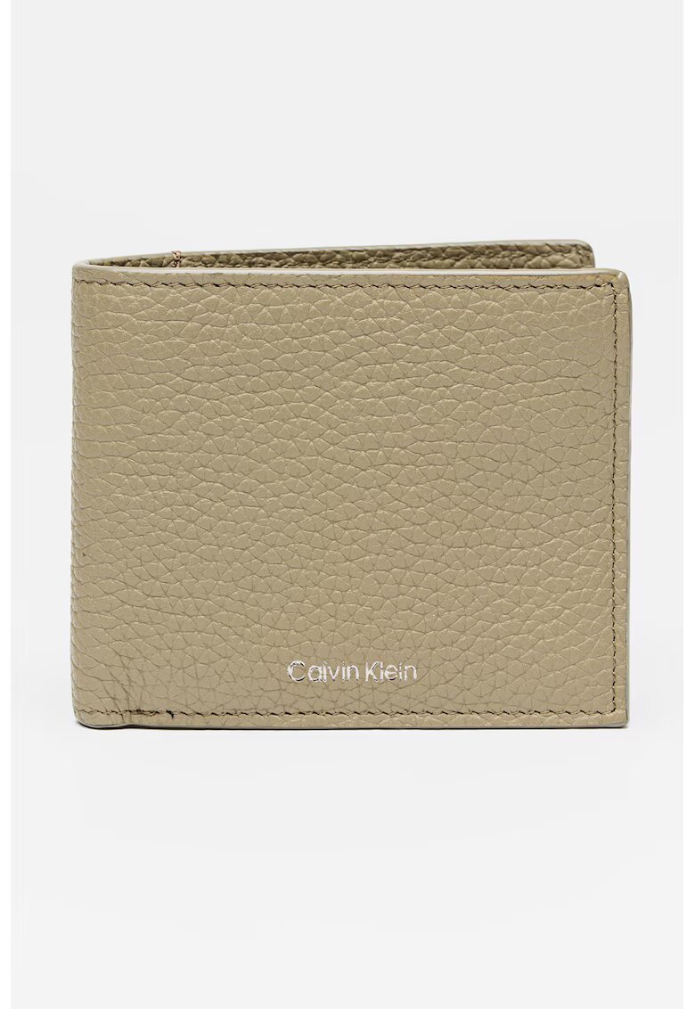 Calvin Klein Portofel pliabil de piele cu logo discret - Kaki