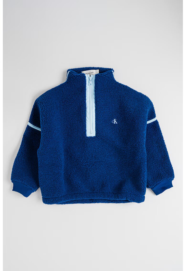 Calvin Klein Pulover din teddy cu fermoar scurt - Albastru royal