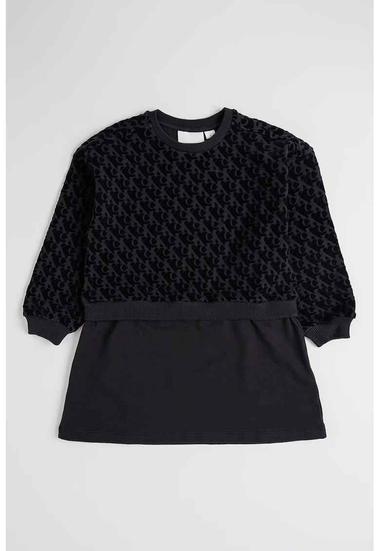 Calvin Klein Rochie cu monograma si maneci lungi - Negru