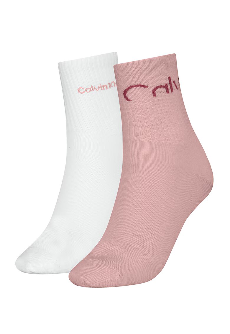 Calvin Klein Set de sosete lungi cu imprimeu logo - 2 perechi - Alb/Roz prafuit