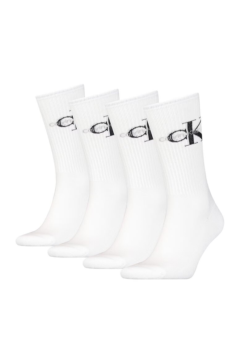 Calvin Klein Set de sosete lungi cu logo - 4 perechi - Negru/Alb optic