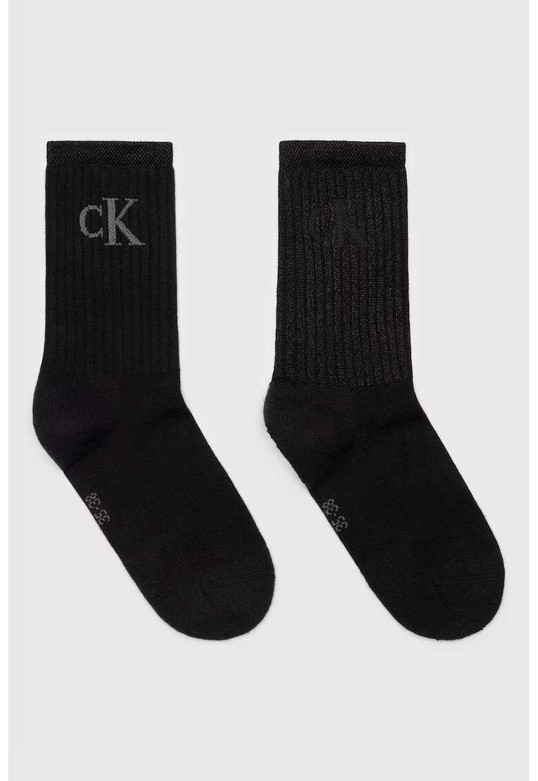 Calvin Klein Set de sosete lungi cu model monograma -2 perechi - Negru