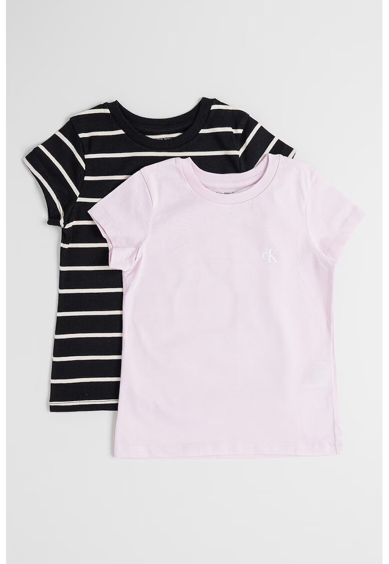Calvin Klein Set de tricouri de bumbac cu decolteu la baza gatului - 2 piese - Negru/Roz pastel