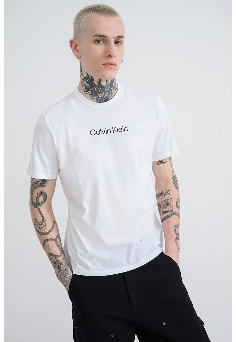 Calvin Klein Tricou cu decolteu la baza gatului si imprimeu logo - Alb
