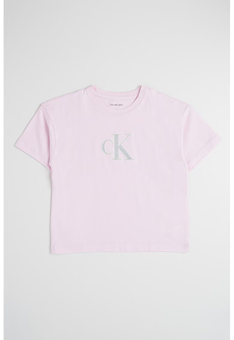 Calvin Klein Tricou cu decolteu la baza gatului si imprimeu logo - Roz deschis