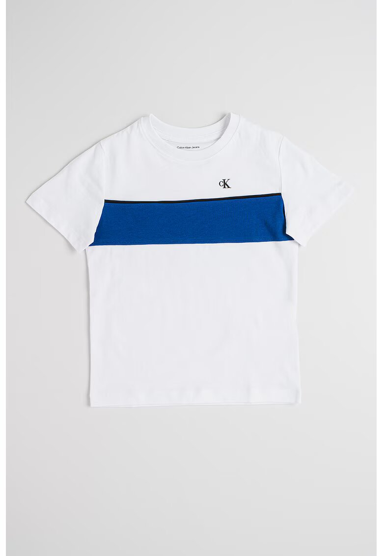 Calvin Klein Tricou de bumbac cu decolteu la baza gatului - Alb/Albastru royal