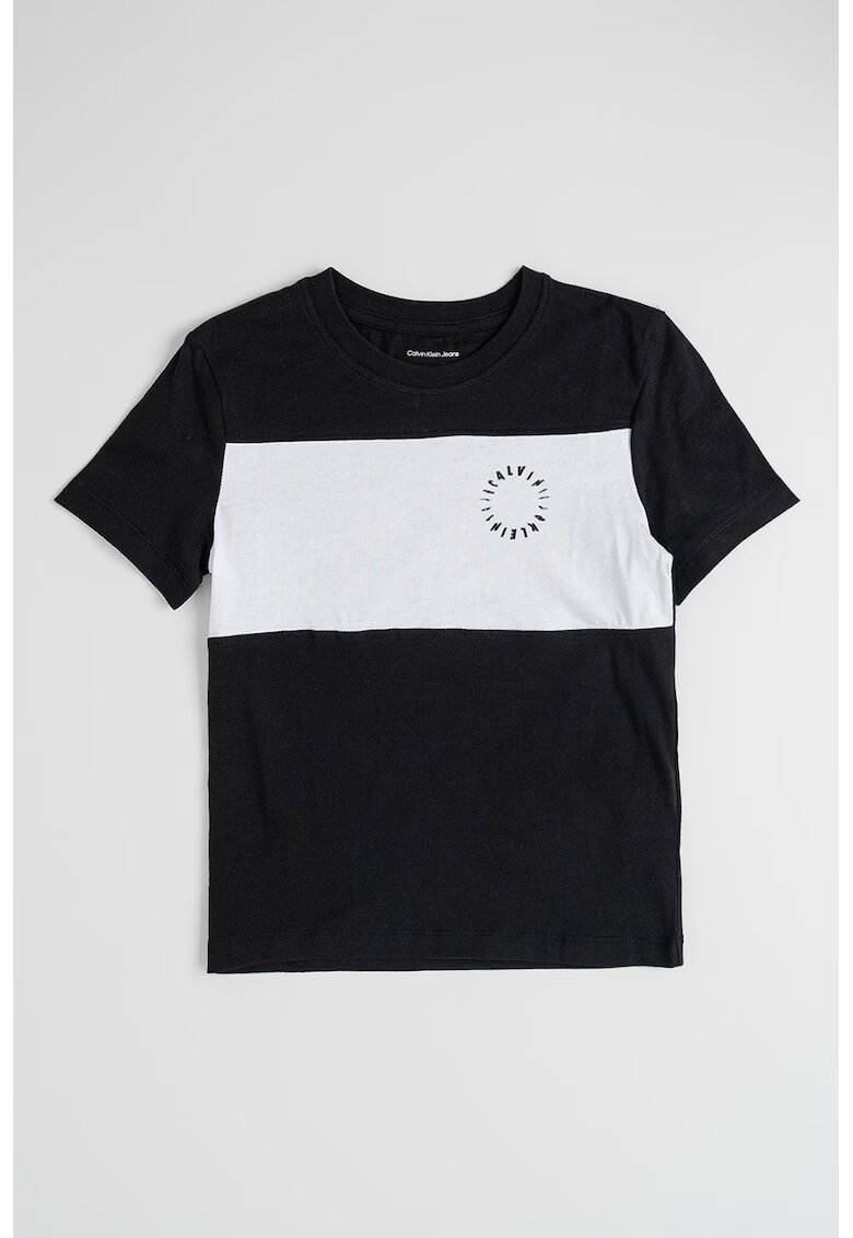 Calvin Klein Tricou de bumbac cu decolteu la baza gatului - Alb/Negru