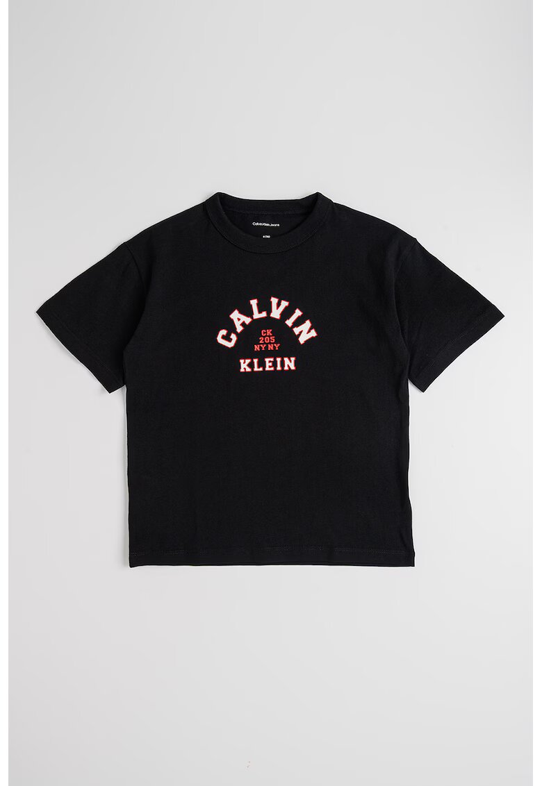 Calvin Klein Tricou de bumbac cu decolteu la baza gatului si imprimeu - Negru