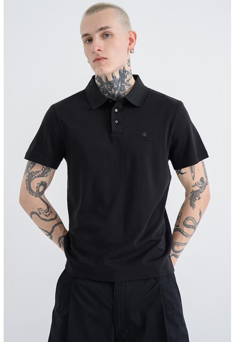 Calvin Klein Tricou polo din bumbac cu monograma brodata discreta
