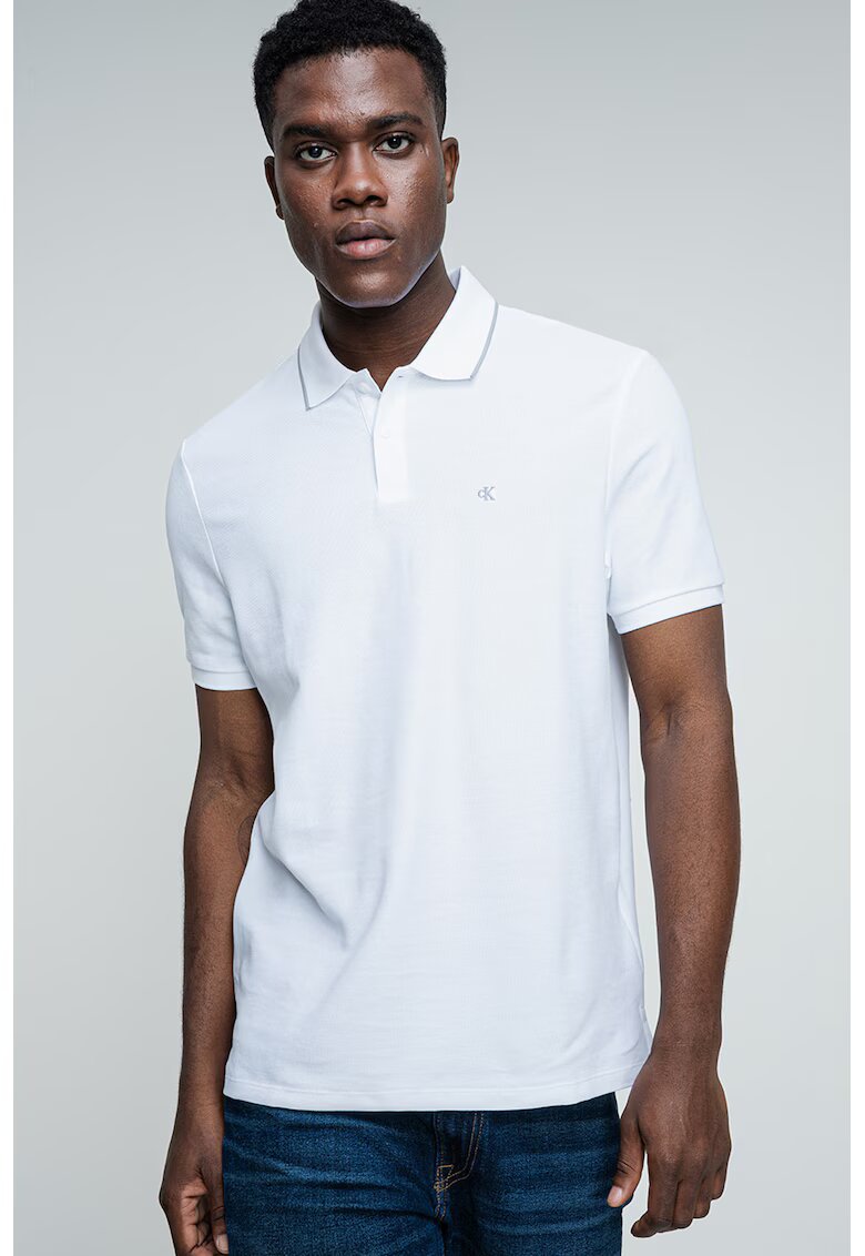 Calvin Klein Tricou polo din bumbac pique - Gri/Alb optic