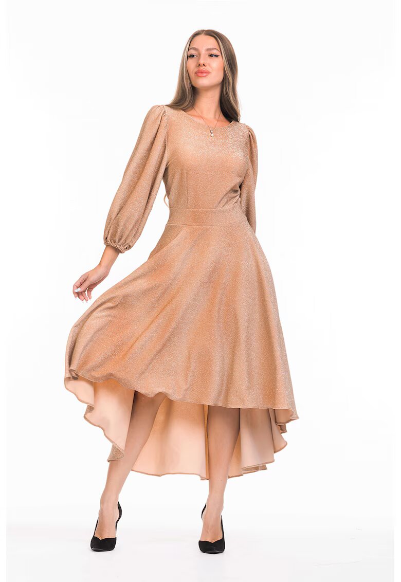 CAMISSI Rochie catifelata asimetrica cu maneci bufante