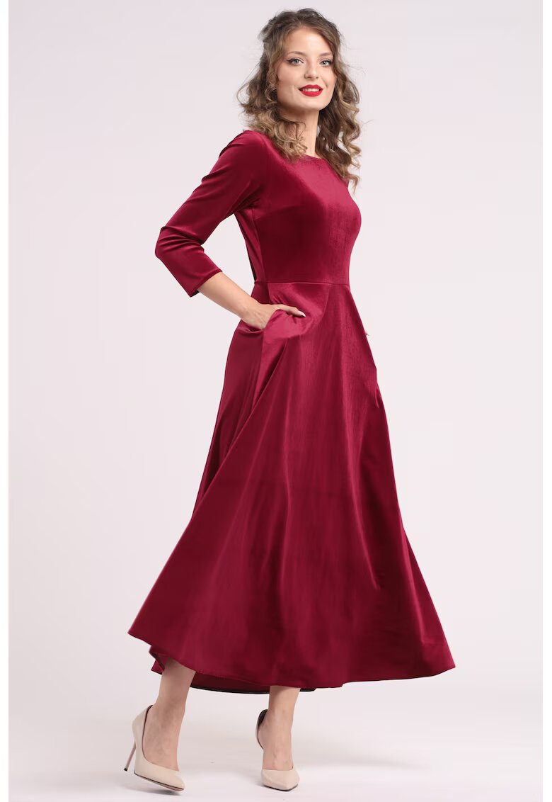 CAMISSI Rochie cu aspect de catifea si buzunare laterale - Visiniu
