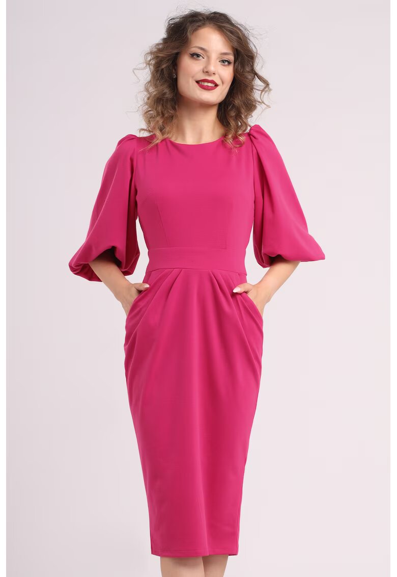 CAMISSI Rochie cu croiala creion si maneci bufante - Fucsia