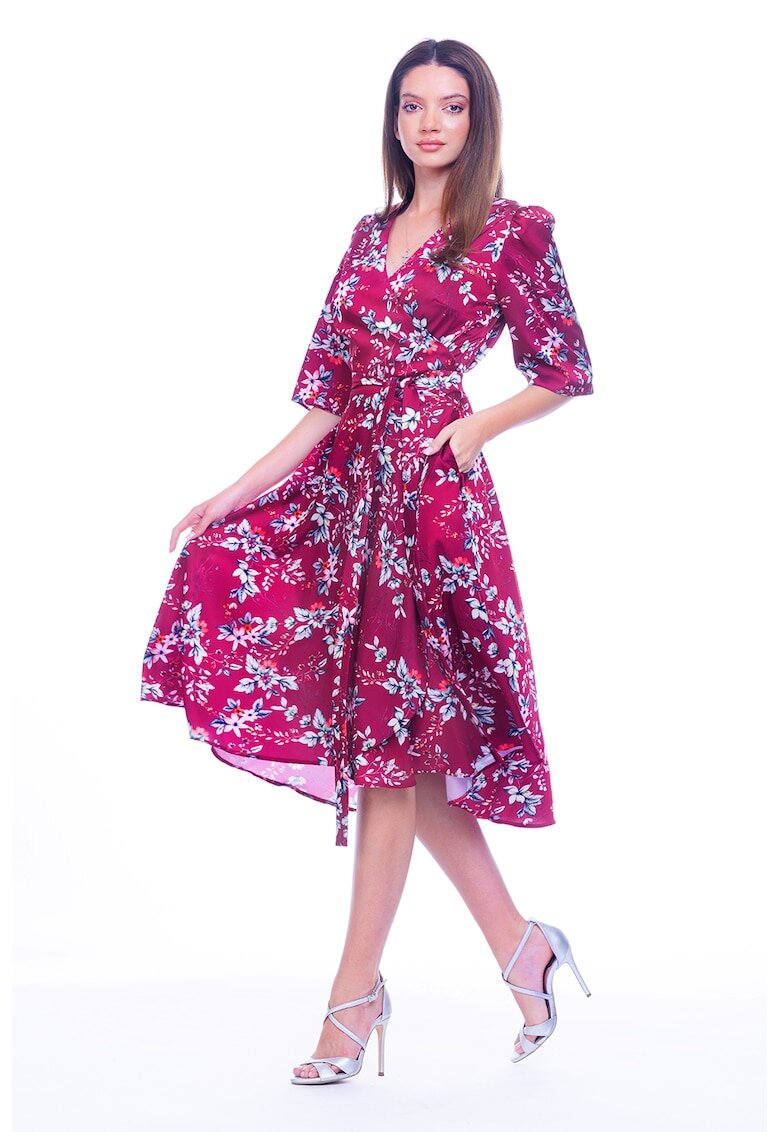 CAMISSI Rochie cu croiala petrecuta si buline - Roz zmeuriu/Albastru
