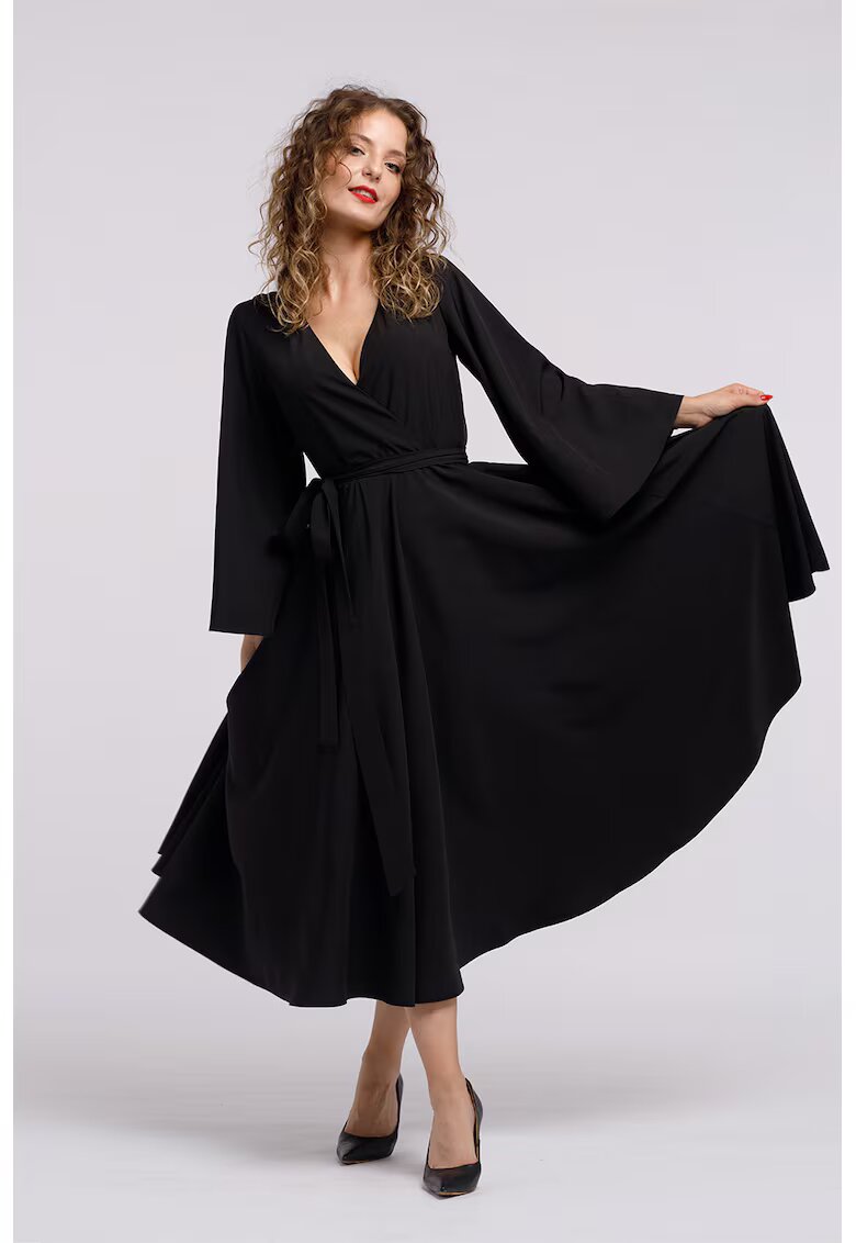 CAMISSI Rochie cu croiala petrecuta si decolteu in V - Negru