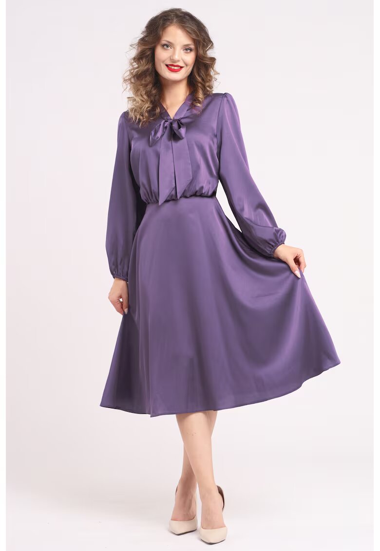 CAMISSI Rochie din satin cu funda din panglici - Violet prafuit