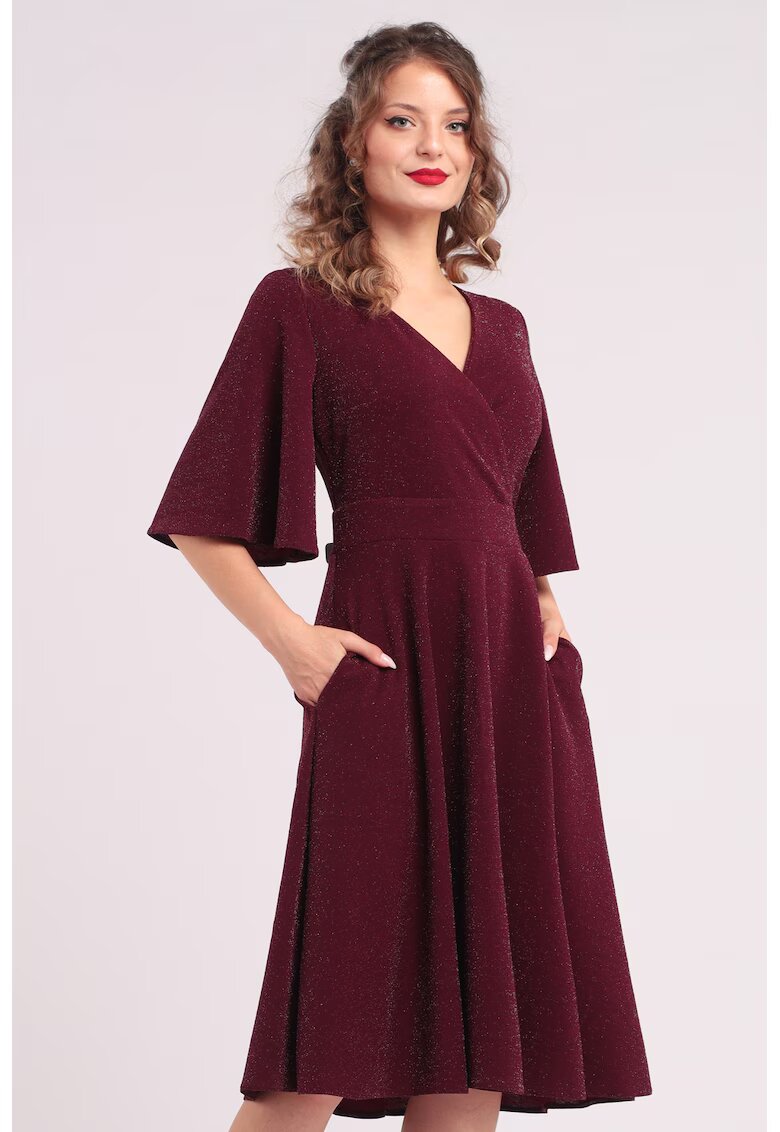 CAMISSI Rochie evazata cu maneci clopot - Visiniu