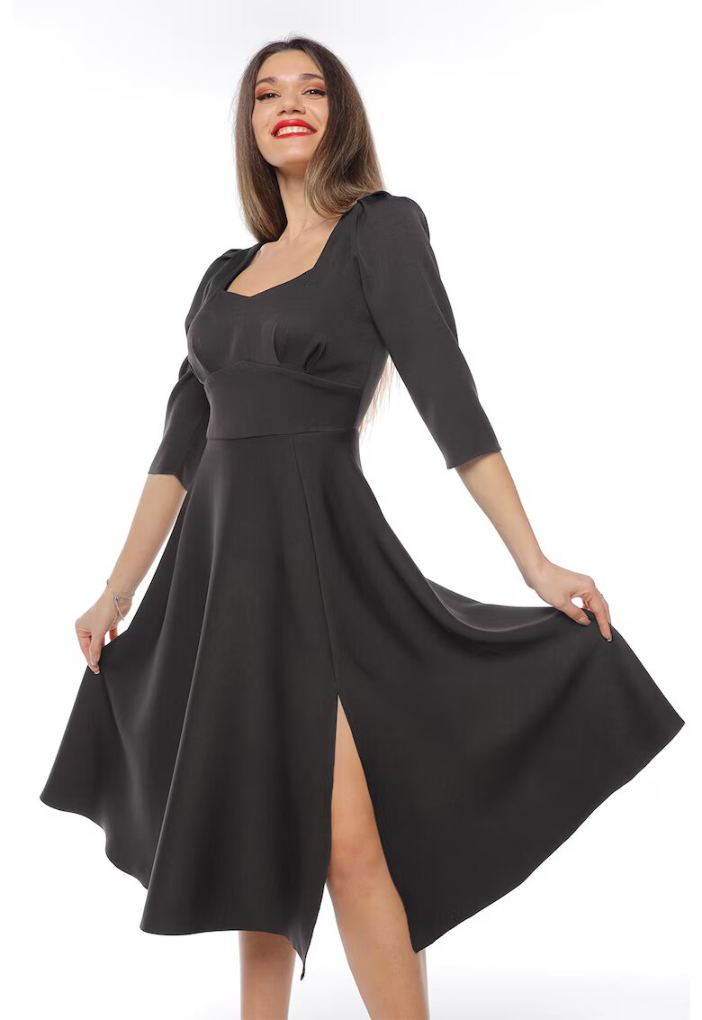 CAMISSI Rochie midi cu slit lateral - Negru