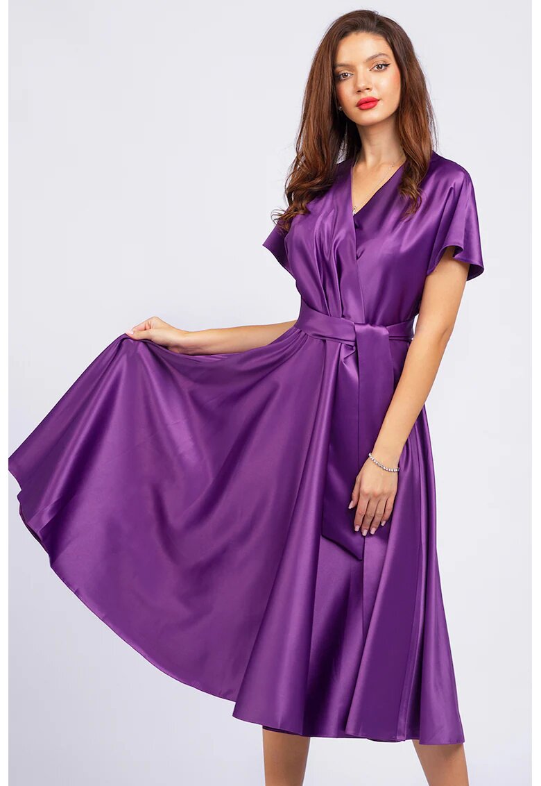CAMISSI Rochie midi evazata cu aspect satinat