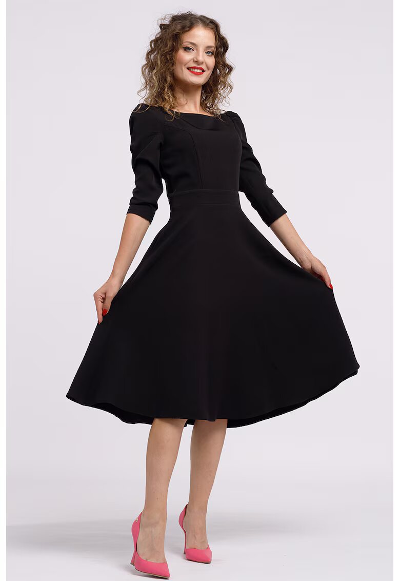 CAMISSI Rochie midi evazata cu fermoar - Negru
