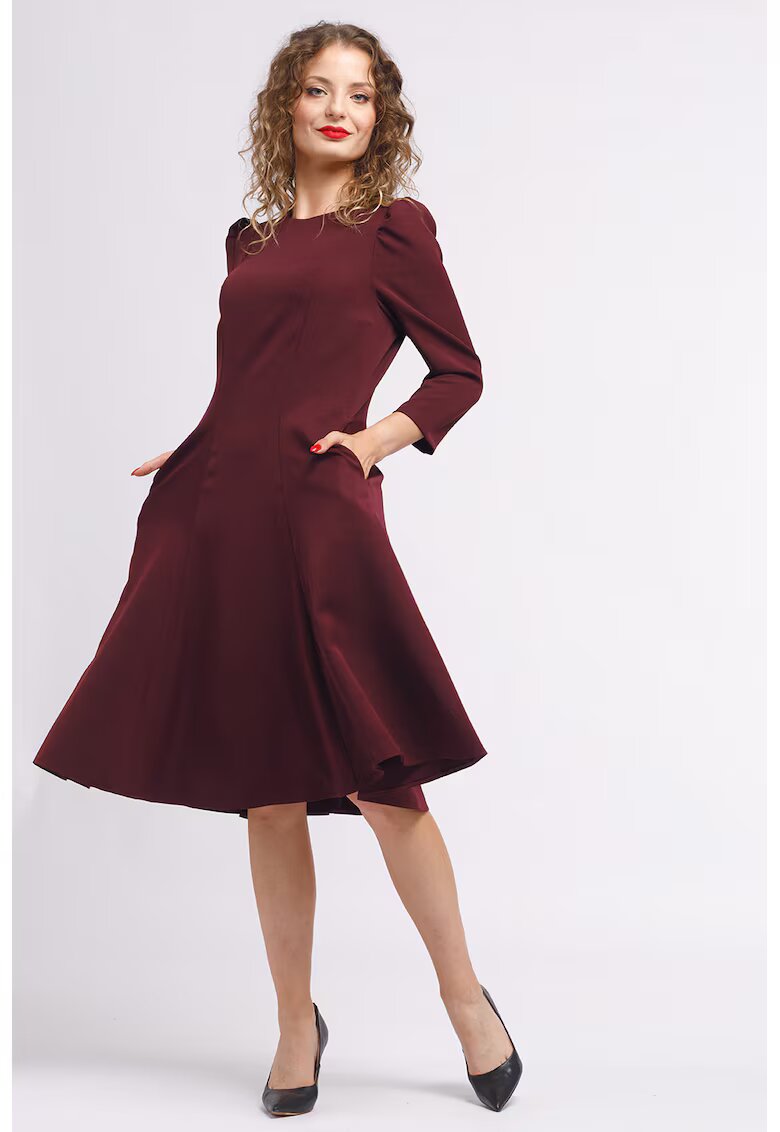 CAMISSI Rochie midi plisata cu buzunare laterale - Visiniu