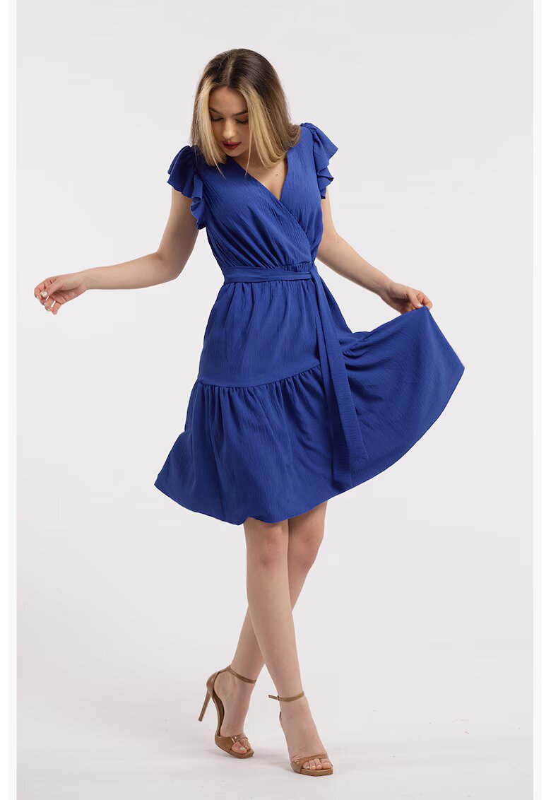 CAMISSI Rochie scurta cu decolteu in V - Albastru royal