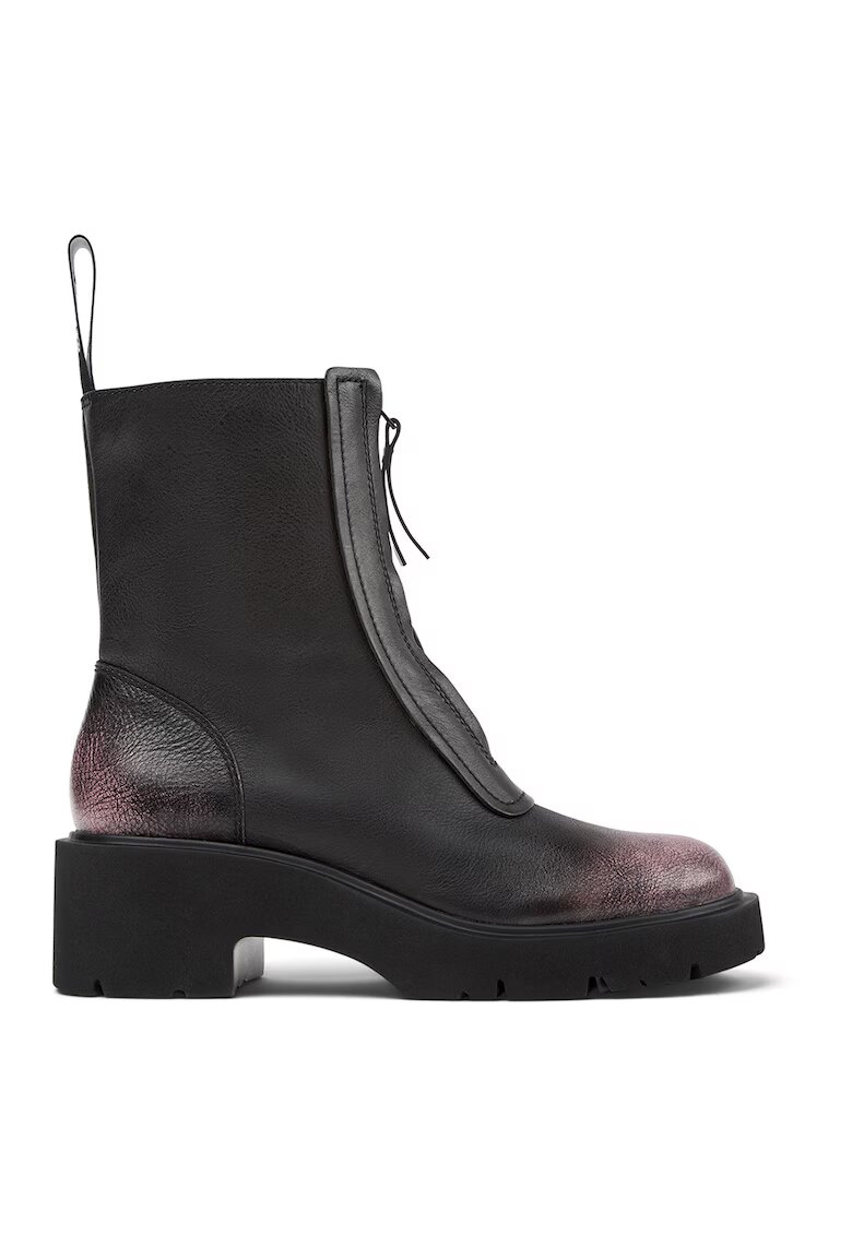 Camper Ghete din piele cu toc si fermoar frontal - Negru stins/Lila