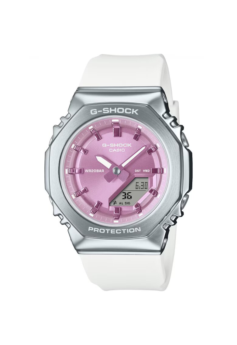Casio G-Shock Ceas sport GM-S2110-7A6ER - roz - 40mm - curea cauciuc alb - rezistent la apa 20 ATM