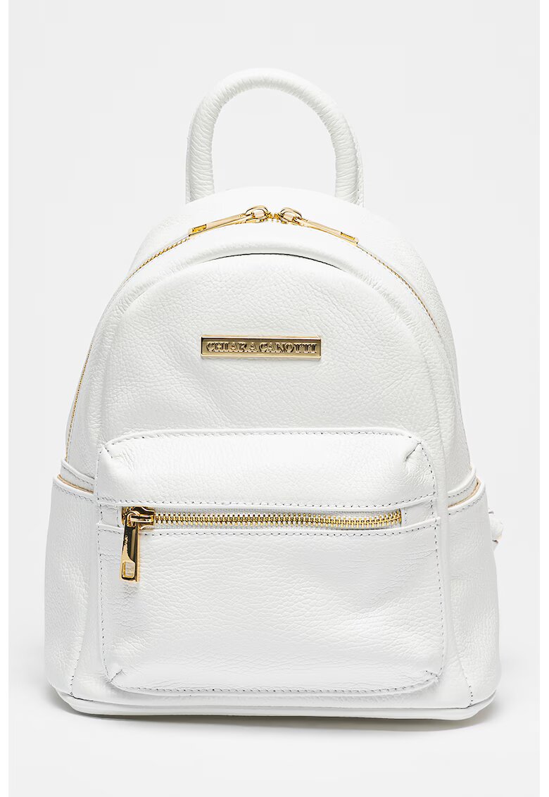 Chiara Canotti Rucsac de piele cu buzunar frontal cu fermoar - Alb optic