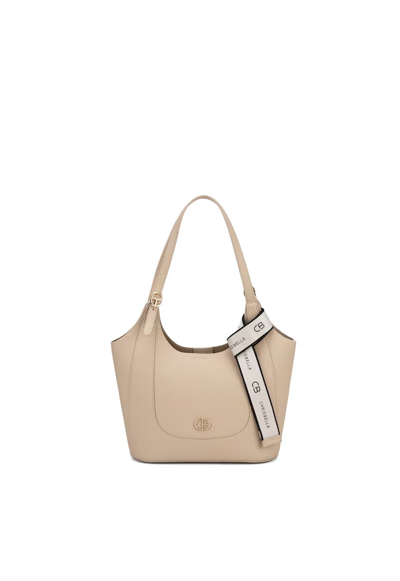 CHRIS BELLA Geanta shopper din piele ecologica cu accesoriu logo - Maro