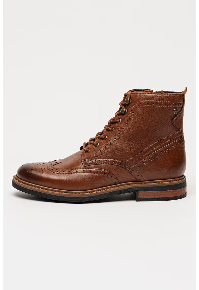 Clarks Ghete din piele cu model brogue Newford - Maro