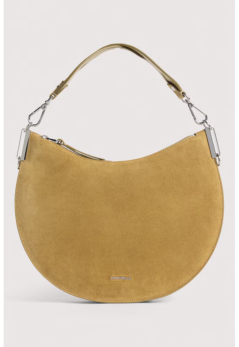 Coccinelle Geanta de piele intoarsa cu bareta detasabila de umar Sunup - Caramel