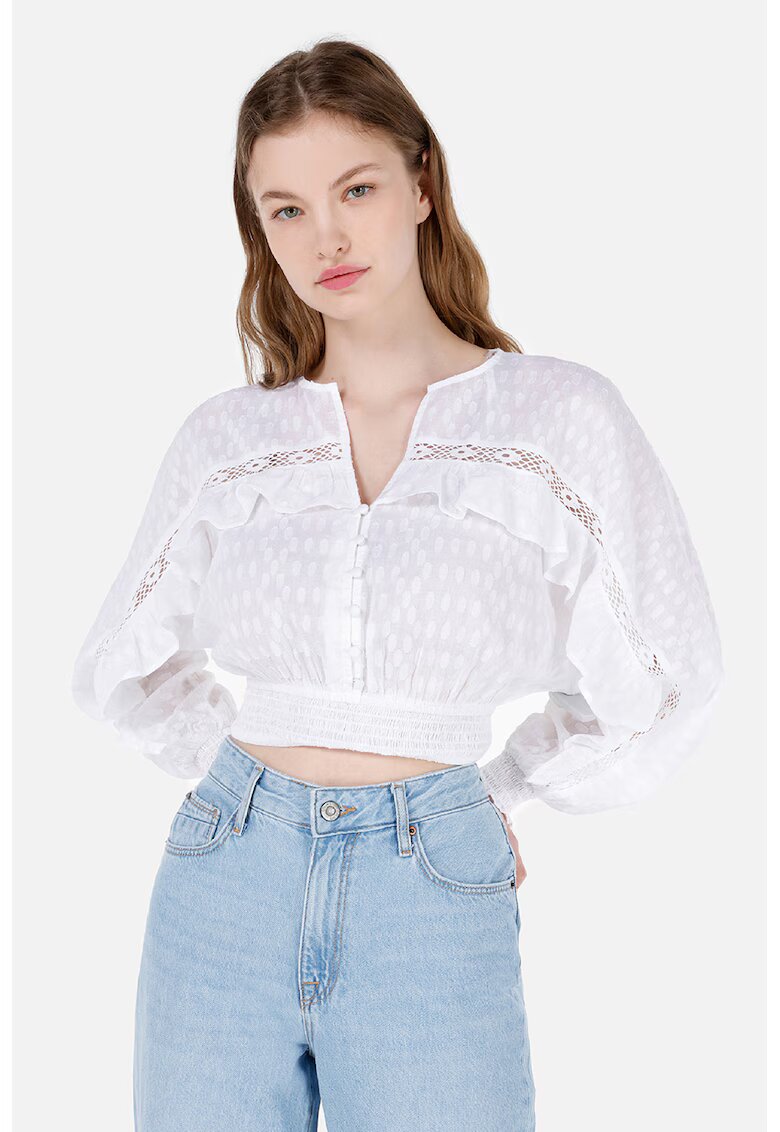 COLINS Bluza crop cu insertii din dantela - Alb